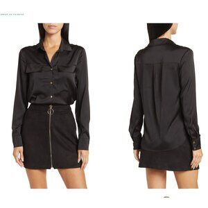 Alexia Admor Long Sleeve Button-Up Shirt BLACK size 4